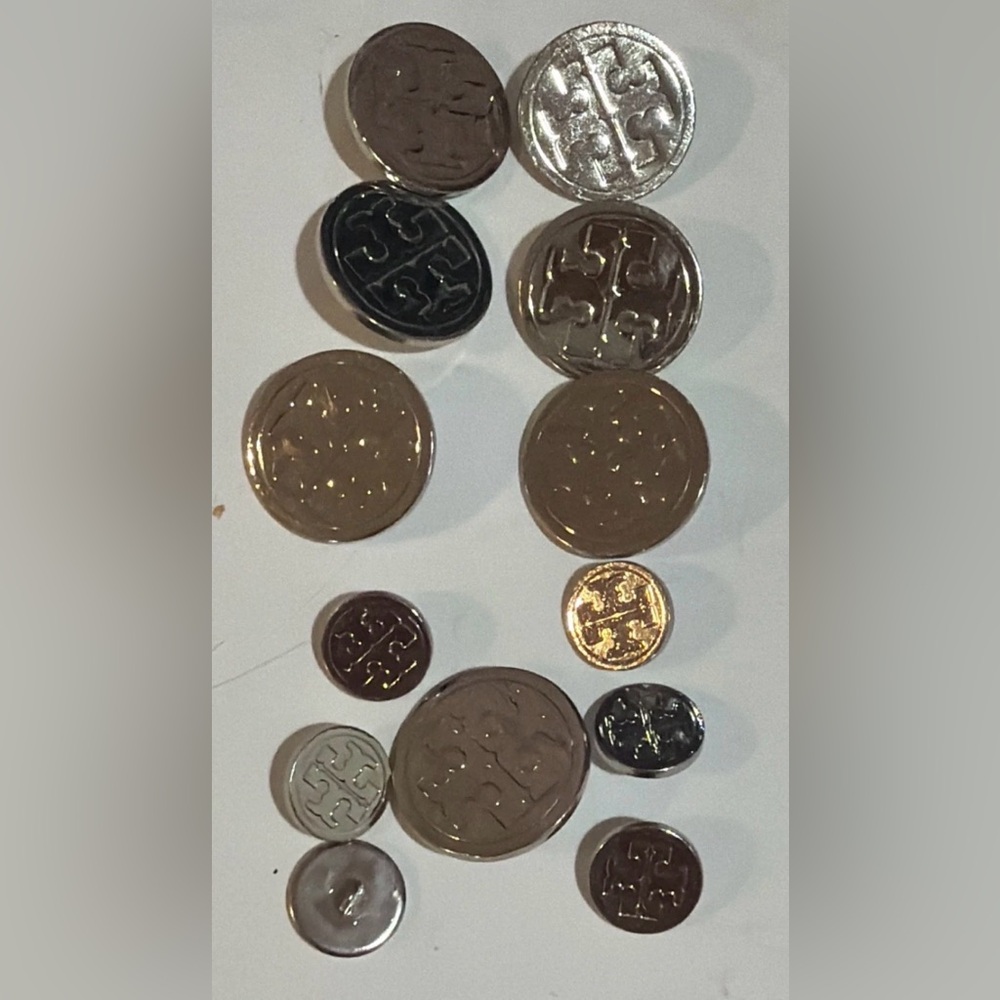 Tory Burch replacement buttons iconic "Double T" logo silver two sizes EUC